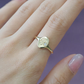 Diamond 14K Yellow Gold Initial Signet Ring - Heirloom (Engravable)