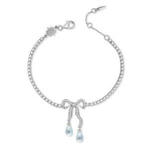 Blue Topaz Silver Bow Tennis Bracelet - Alice