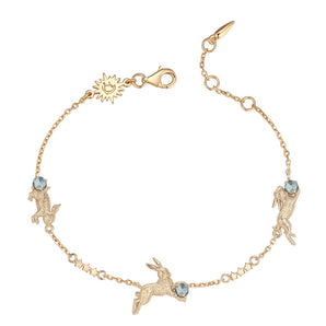 Blue Topaz Gold Leaping Rabbit Bracelet | LOVE BY THE MOON