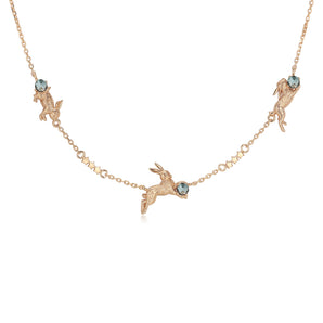 Blue Topaz Gold Leaping Rabbit Choker | LOVE BY THE MOON