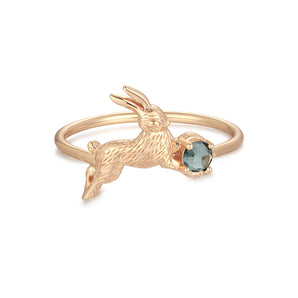 Blue Topaz Gold Leaping Rabbit Ring | LOVE BY THE MOON