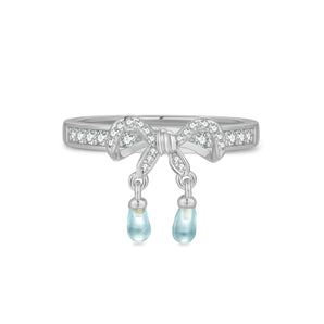 Blue Topaz Silver Bow Dangle Ring - Alice