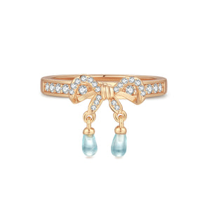 Blue Topaz Gold Bow Dangle Ring - Alice