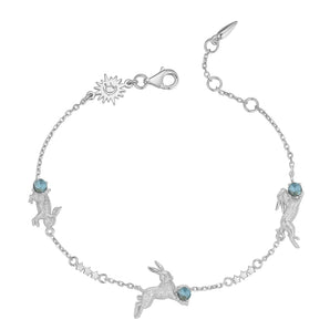 Blue Topaz Silver Leaping Rabbit Bracelet | LOVE BY THE MOON