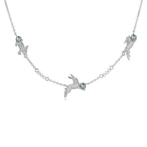 Blue Topaz Silver Leaping Rabbit Choker | LOVE BY THE MOON