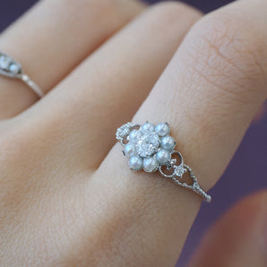 Diamond & Pearl 14K Gold Cluster Ring - Georgia | LOVE BY THE MOON