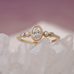 Diamond & Pearl 14K Gold Bezel Set Ring - Elizabeth