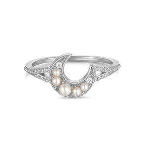 Freshwater Pearl Silver Crescent Moon Ring - Whisper | LOVE BY THE MOON