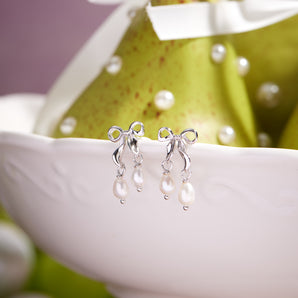 Freshwater Pearl Silver Bow Dangle Earrings - Alice | LOVE BY THE MOON