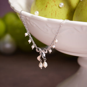 Freshwater Pearl Silver Bow Dangle Necklace - Alice | LOVE BY THE MOON