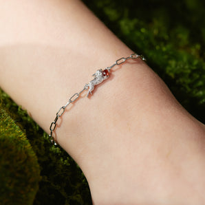 Garnet Silver Leaping Rabbit Bracelet | LOVE BY THE MOON