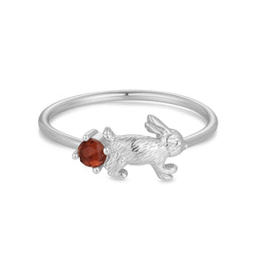 Garnet Silver Leaping Rabbit Ring | LOVE BY THE MOON