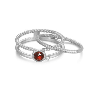 Garnet Silver Triple Ring - Mystical | LOVE BY THE MOON