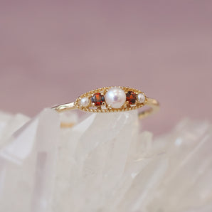 Garnet & Pearl 14K Gold Ring - Victoria | LOVE BY THE MOON