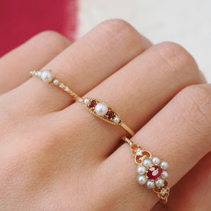 Garnet & Pearl 14K Gold Ring - Victoria | LOVE BY THE MOON