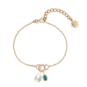 Blue Topaz & Pearl Gold Toggle Bracelet