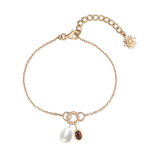 Garnet & Pearl Gold Toggle Bracelet