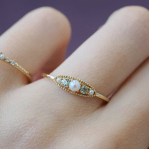 Green Sapphire & Pearl 14K Gold Ring - Victoria | LOVE BY THE MOON