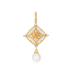 Moonstone & Freshwater Pearl Gold Pendant - Water Lily | LOVE BY THE MOON