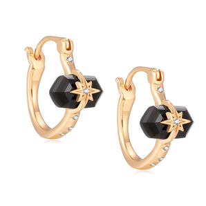 Obsidian Gold Star Huggie Earrings - Magic Stone