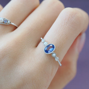 Tanzanite & Pearl 14K Gold Bezel Set Ring - Elizabeth | LOVE BY THE MOON