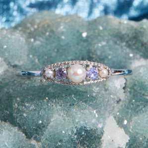 Tanzanite & Pearl 14K Gold Ring- Victoria | LOVE BY THE MOON