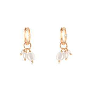 Triple Pearls Gold Huggie Hoop Earrings | LOVE BY THE MOON