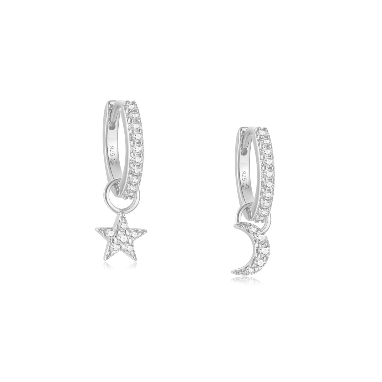 CZ Silver Moon & Star Huggie Hoop Earrings | LOVE BY THE MOON