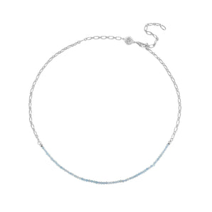 Aquamarine Silver Oval Link Necklace Chain | LOVE BY THE MOON
