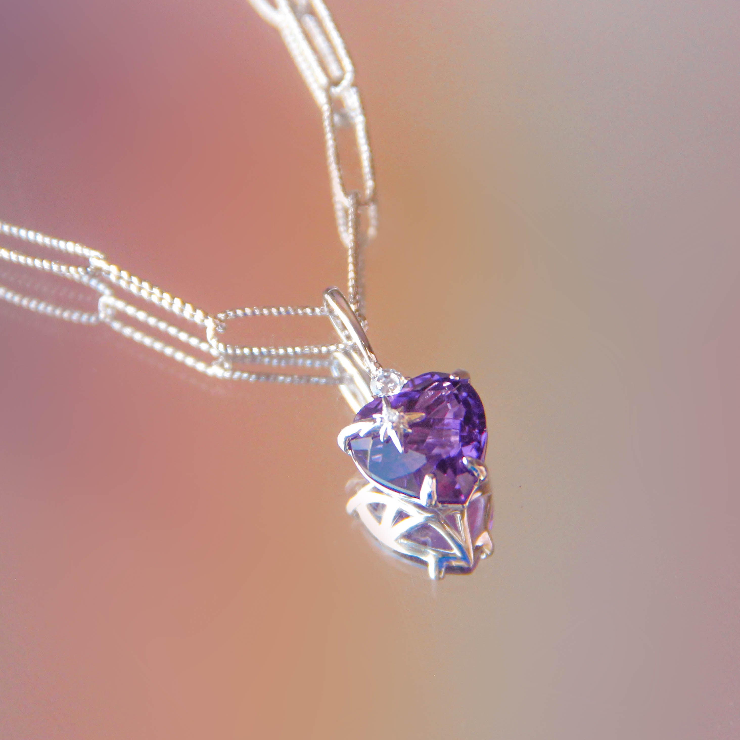 Amethyst Silver Heart Pendant | LOVE BY THE MOON