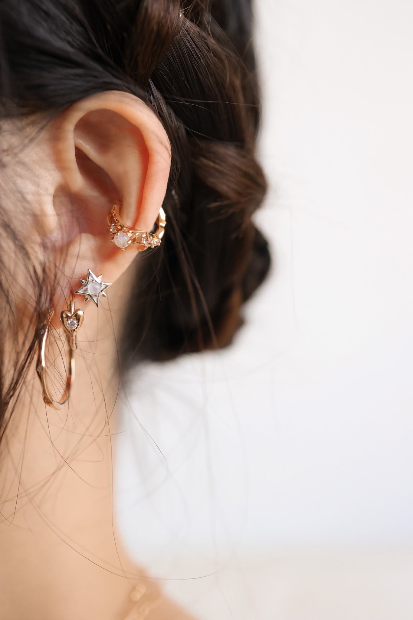 Moonstone Gold Cross Over Ear Cuff - Luna | LOVE BY THE MOON