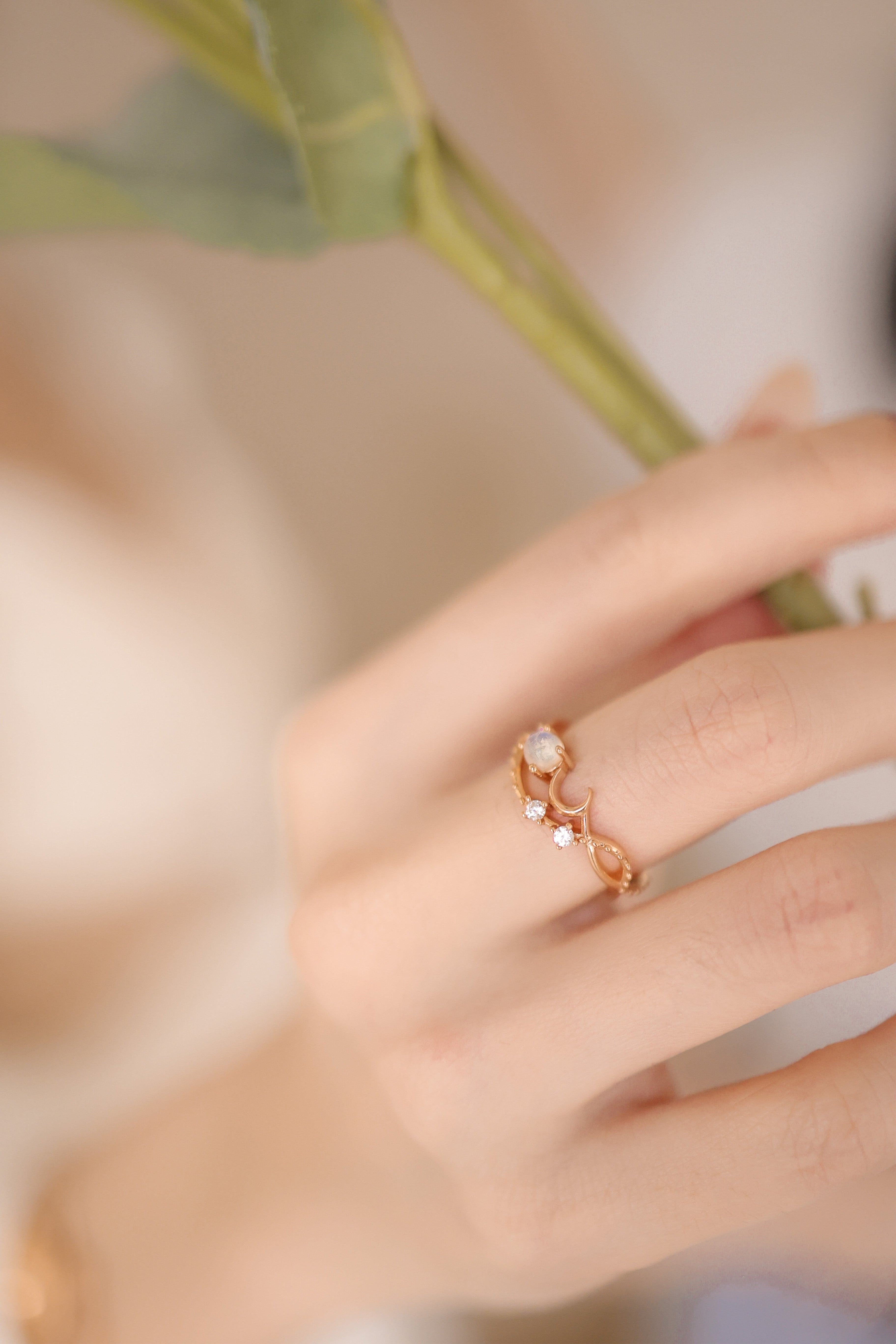 Moonstone Gold Cross Over Ring - Luna | LOVE BY THE MOON