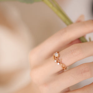 Moonstone Gold Cross Over Ring - Luna | LOVE BY THE MOON