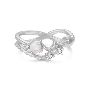 Moonstone Silver Cross Over Ring - Luna | LOVE BY THE MOON