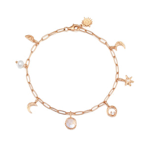 Moonstone & Freshwater Pearl Gold Link Bracelet - Moonlight | LOVE BY THE MOON