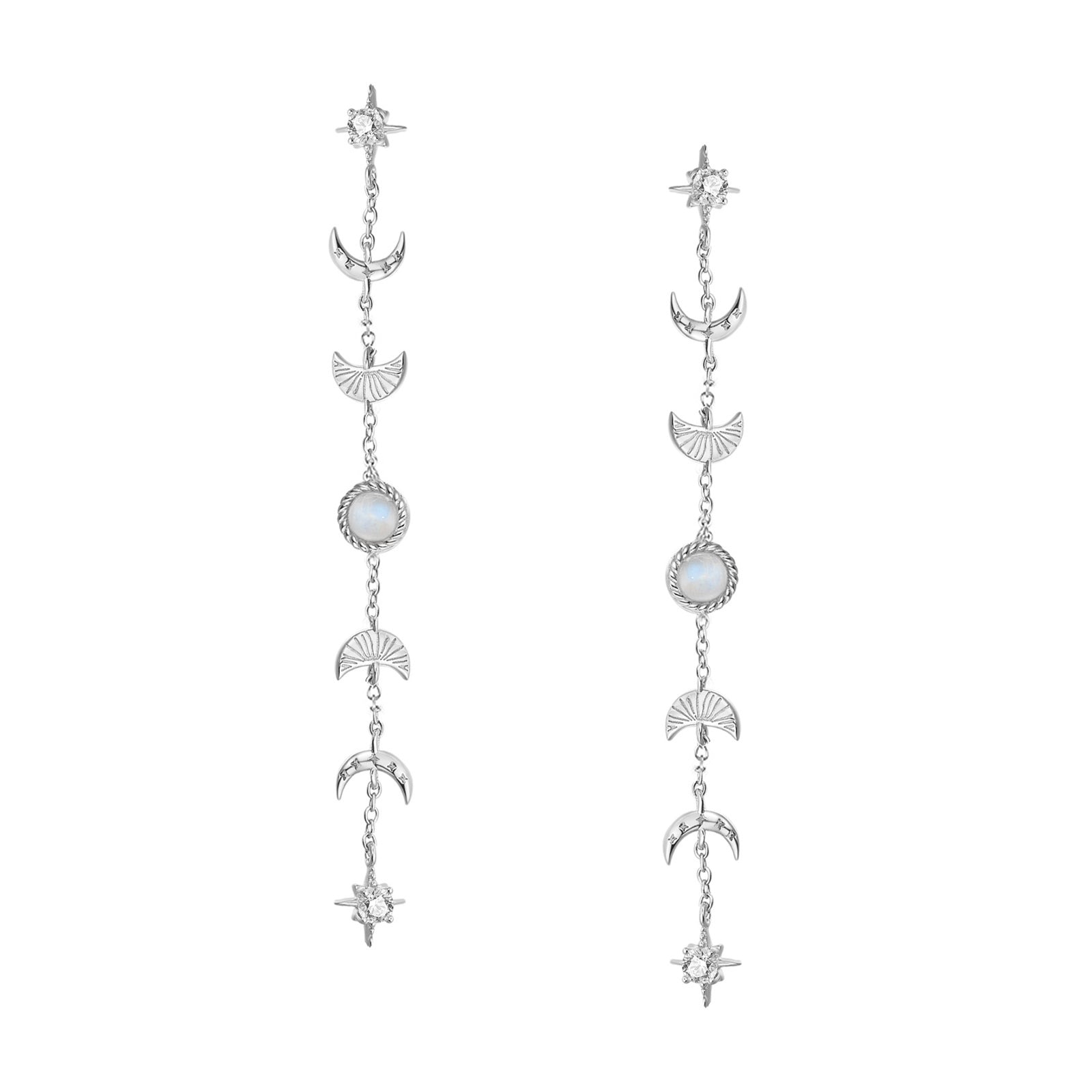 Moonstone Silver Drop Earrings - Moon Phases | LOVE BY THE MOON