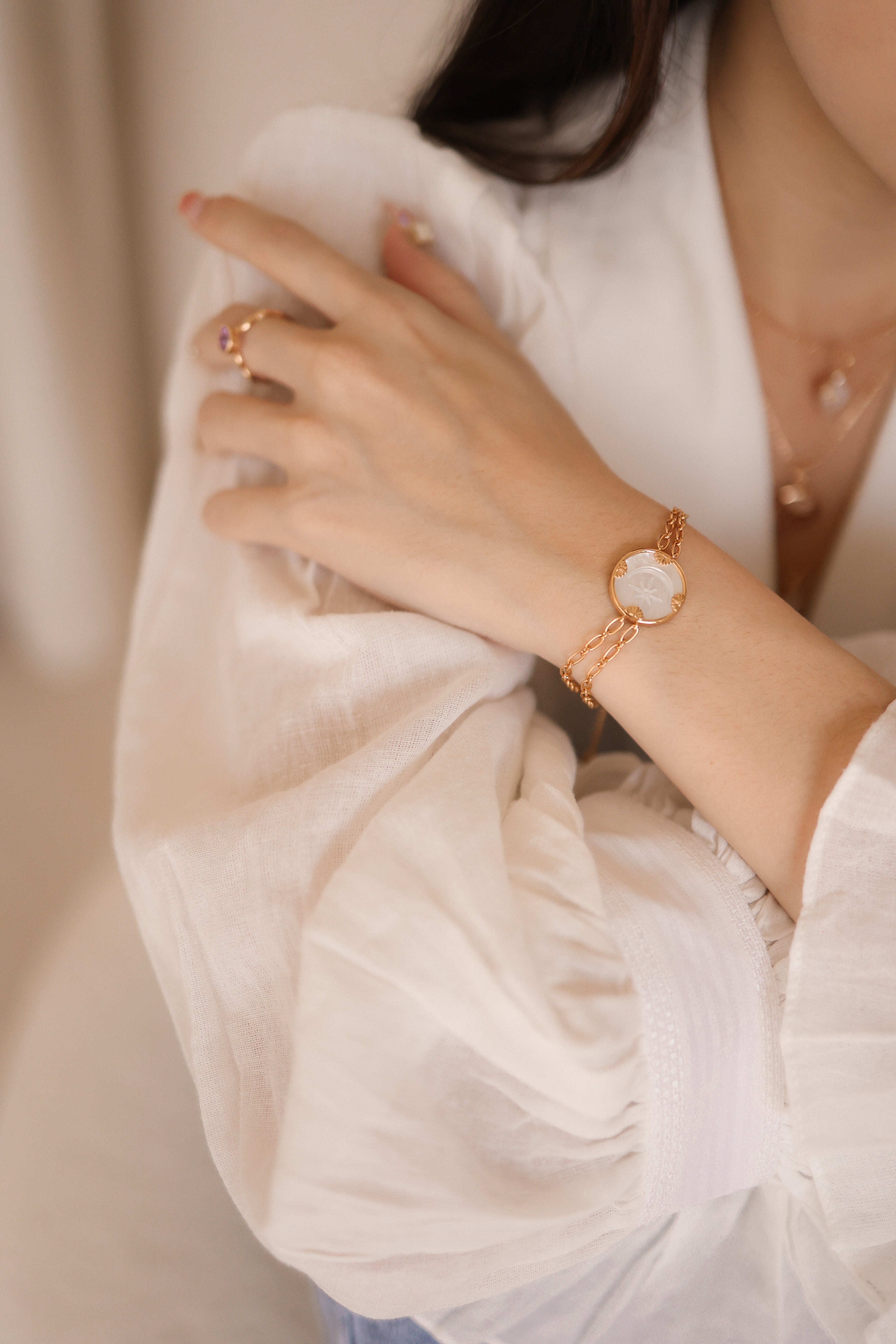 Mother of Pearl Gold Disc Bracelet - Moon Garden | LOVE BY THE MOON