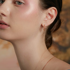 Rose Quartz Silver Star Huggie Earrings - Magic Stone