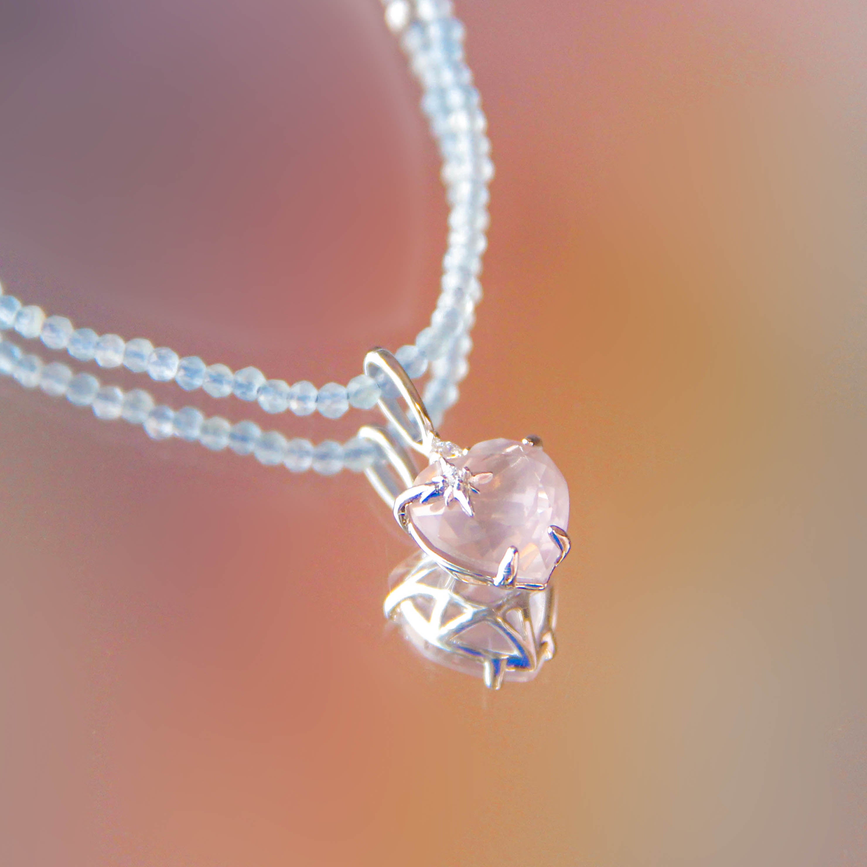 Rose Quartz Silver Heart Pendant | LOVE BY THE MOON