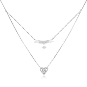 CZ Silver Layered Necklace - AMOUR